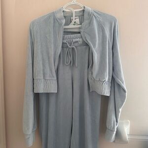 Fuzzy Light-Blue Cropped Sweater and Sweatpants Set